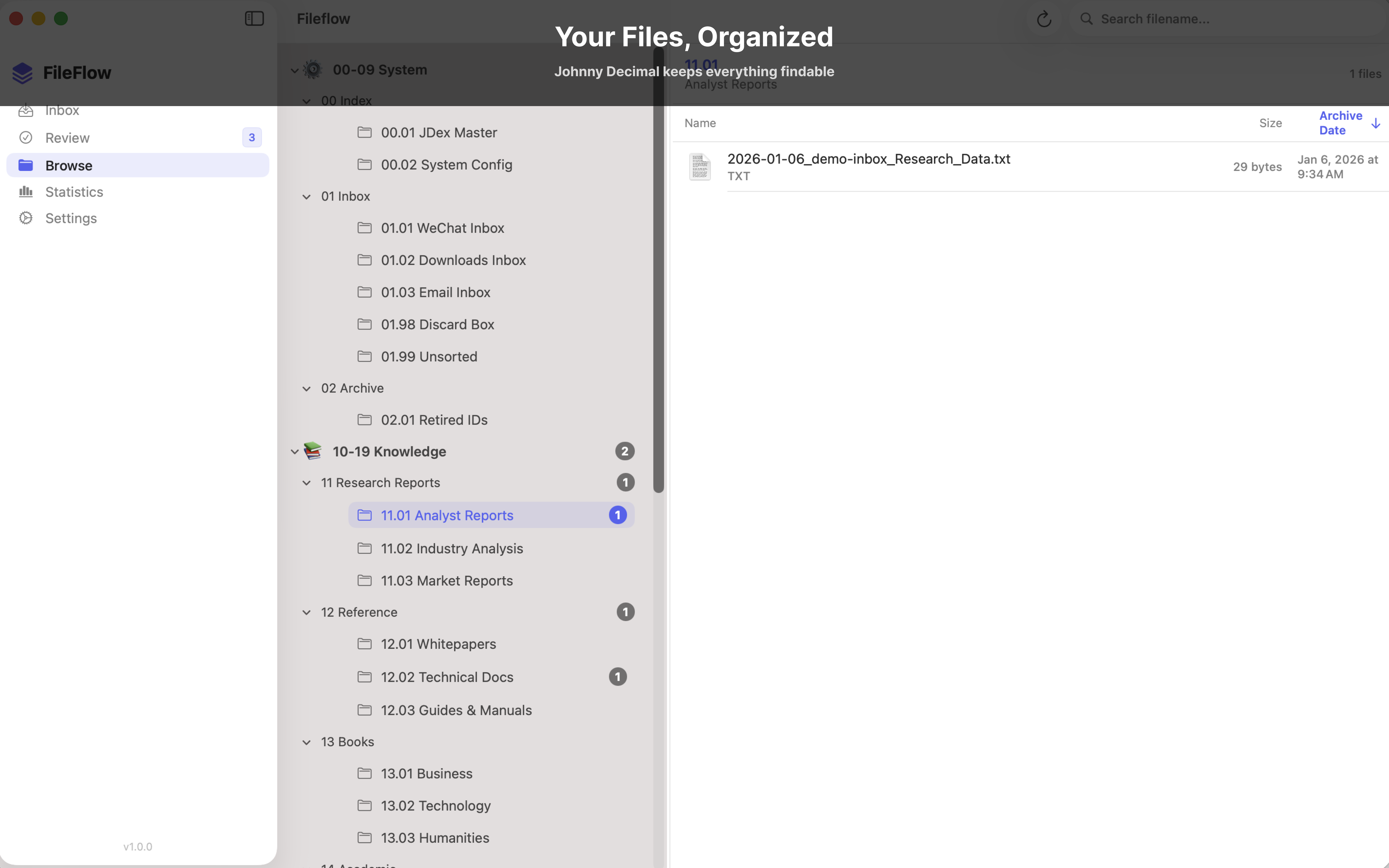 FileFlow - Your files organized with Johnny Decimal